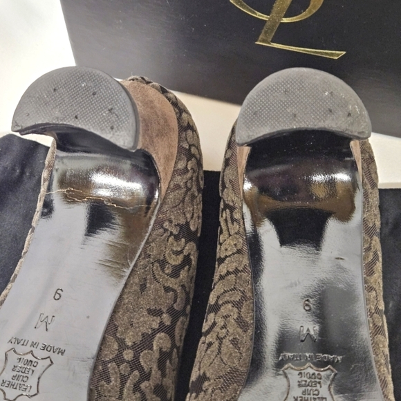 Saint Laurent Almond Toe Kitten Heels In Brown Suede And Velvet Mesh Size 9 - Picture 8 of 12